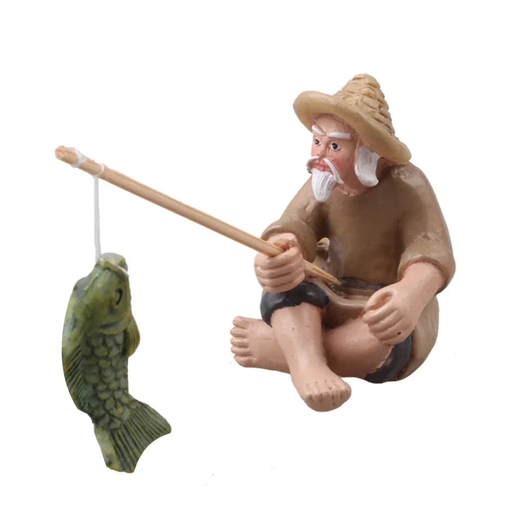 Accessoires de décoration de bureau précieux pour poissons d'aquarium, ornements en résine de pêcheu
