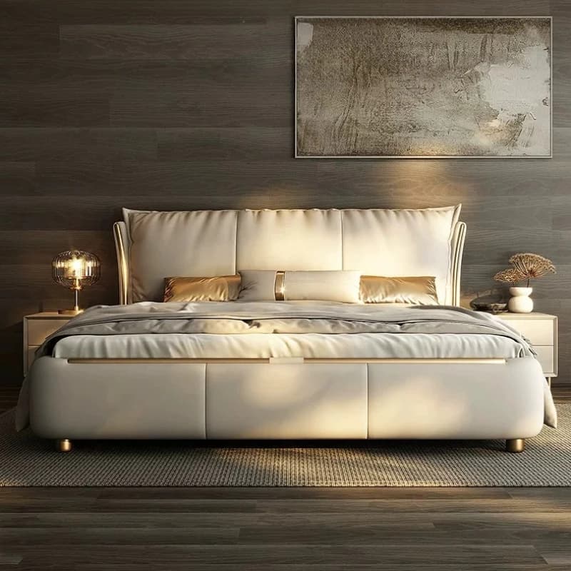 Meubles de chambre à coucher : Cadres de lit double italiens simples, taille Queen, avec dossier sou
