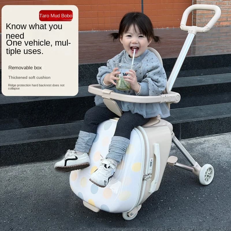 Valise à roulettes pour enfants, 20 pouces, pliable, avec fonction de siège et de roulement, bagage