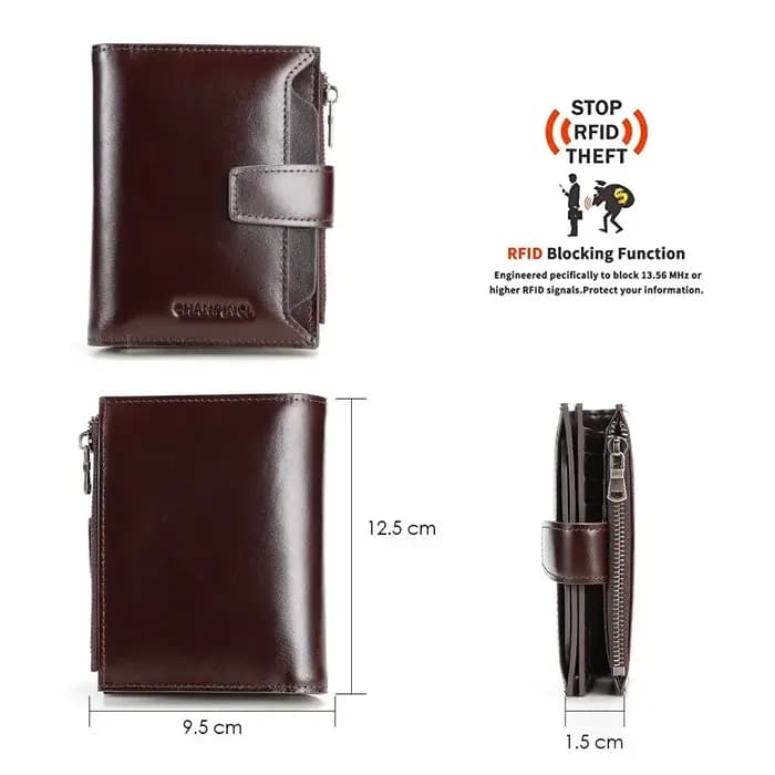 Portefeuille court pour homme CHANPINCL en cuir de vachette italien véritable de première qualité – 16 emplacements