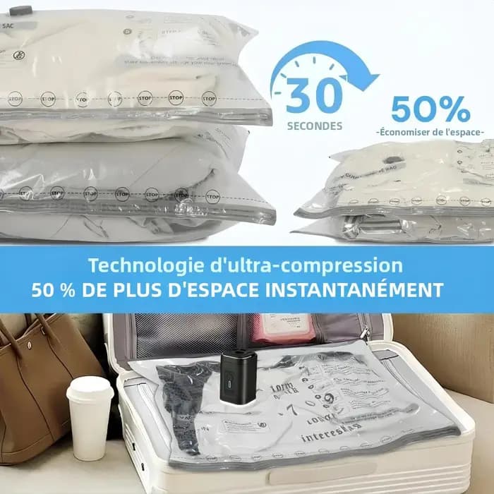Sacs sous vide pour voyage avec pompe à air rechargeable