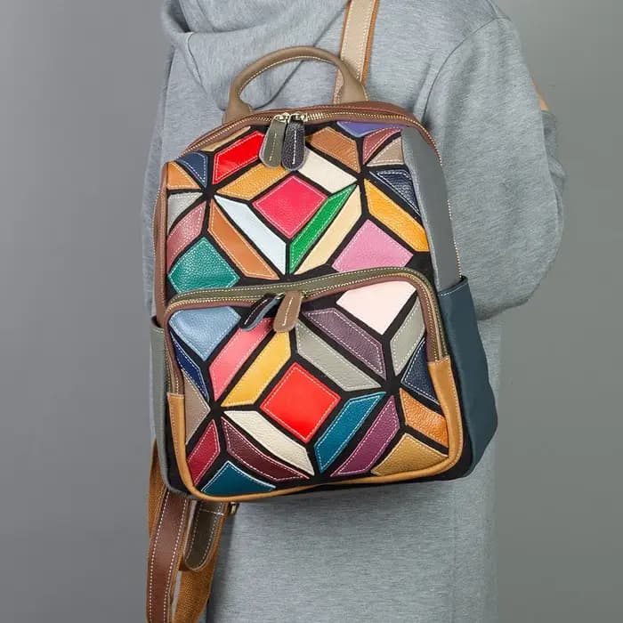 Patchwork en cuir véritable sac à dos femme Vintage véritable cuir de vache sacs à bandoulière mode