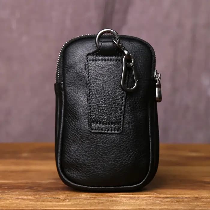 JLFGPJ Mini sac de taille de ceinture portable en cuir véritable pour hommes avec fermeture éclair décontractée