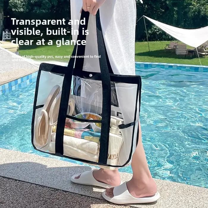 Sac de rangement transparent à fermeture éclair avec poignée