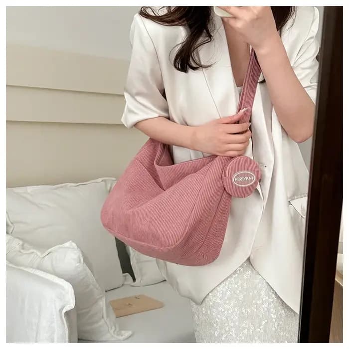 Sac à Main en Velours Côtelé de Grande Capacité pour Femme