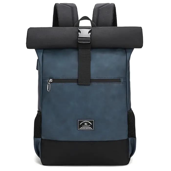 Sacs à dos d'ordinateur USB imperméables, légers, en cuir PU, sacs à dos de luxe à fermeture roll-to