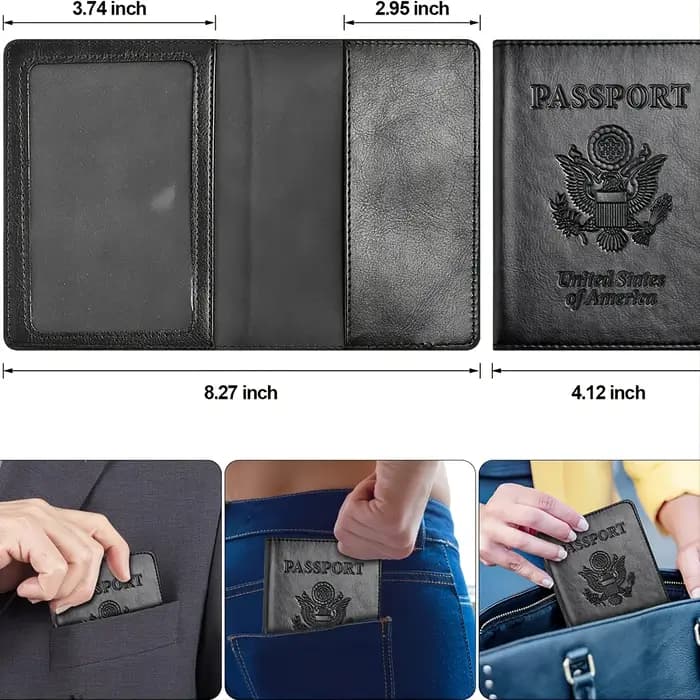 Porte-passeport en cuir avec blocage RFID