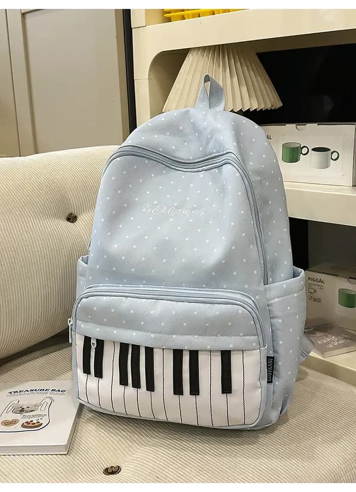 Sac à dos unisexe en nylon style japonais à motif piano