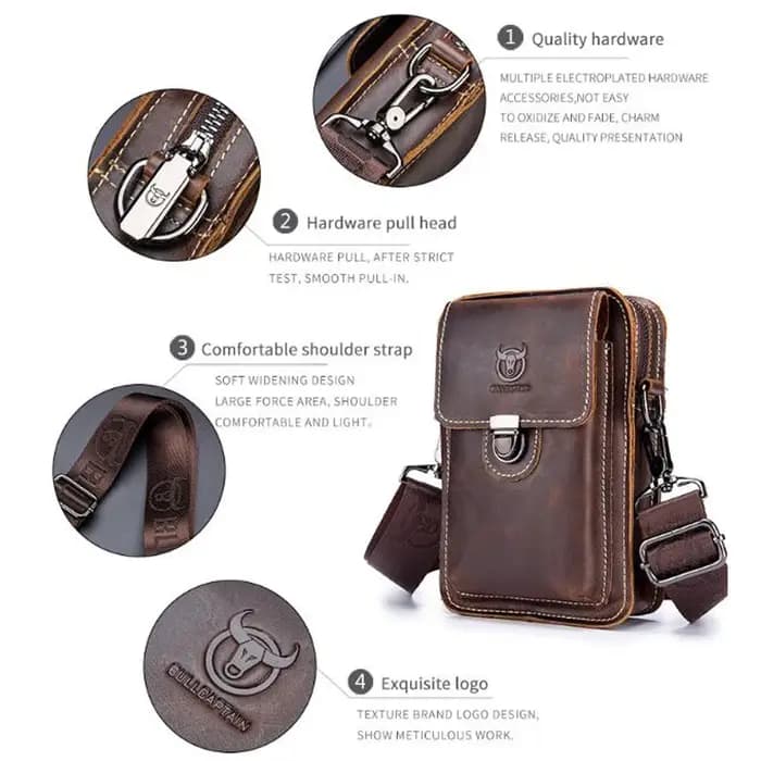 BULLCAPTAIN Crazy Horse cuir homme taille Pack téléphone pochette sacs