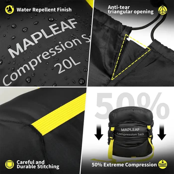 Sac de compression imperméable MAPLEAF pour sac de couchage 10L 15L 20L 30L
