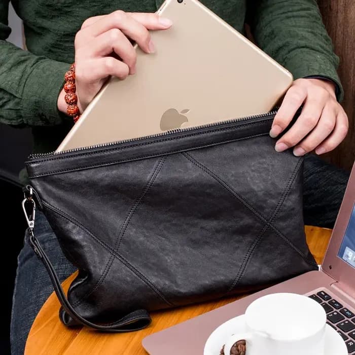 Sac à main en cuir véritable pour homme