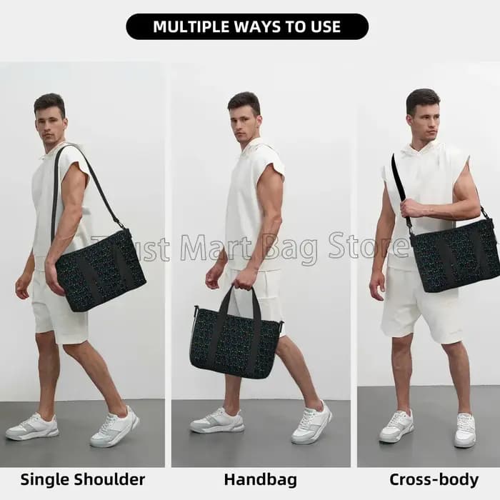 Sac polochon de voyage avec chats noirs de dessin animé mignon, sac de week-end personnalisé avec bandoulière, sacs de sport, de sport, de nuit pour femmes