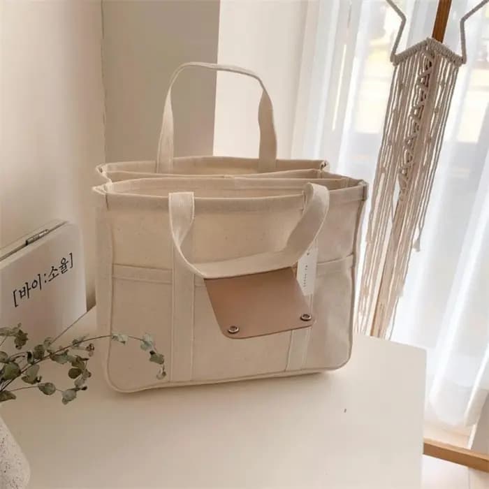 Sac fourre-tout en toile multi-poches tendance, grande capacité, bandoulière réglable, sac de maman,