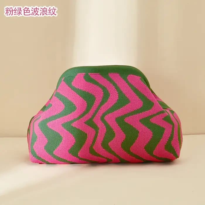 Pochette tricotée transfrontalière motif ondulé bloc de couleur sac à main léger à la mode style minimaliste urbain tapis en polyester...