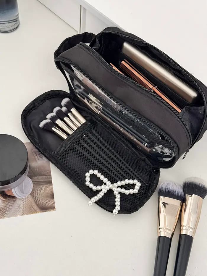 Sac de toilette noir Airfriend, sac de maquillage de luxe pour voyage avec poignée, sac de maquillag