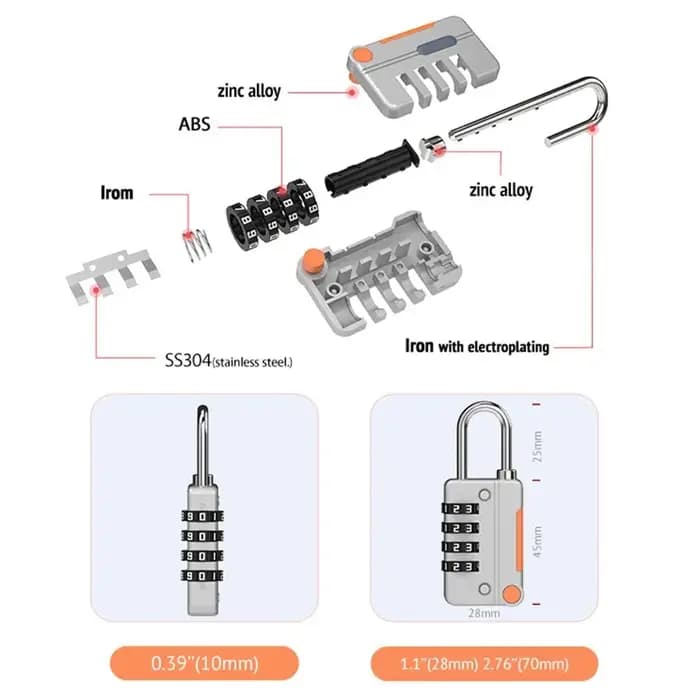 Bloock-Cadenas à 4 Chiffres en Alliage de Zinc pour Bagages de Voyage