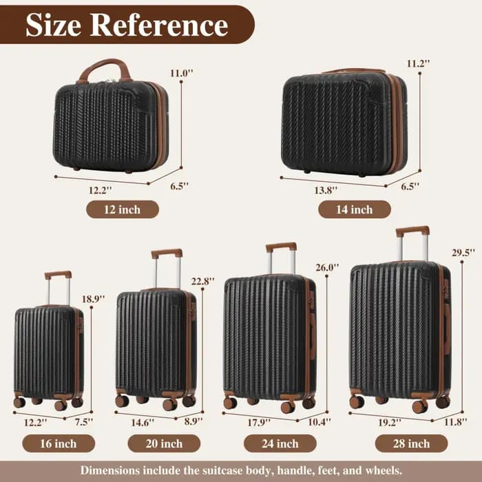 Ensemble de bagages rigides en ABS 6 pièces, valises durables avec roulettes pivotantes, serrure TSA