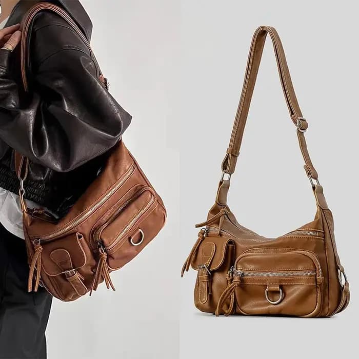 Sac à bandoulière en cuir lavé pour moto