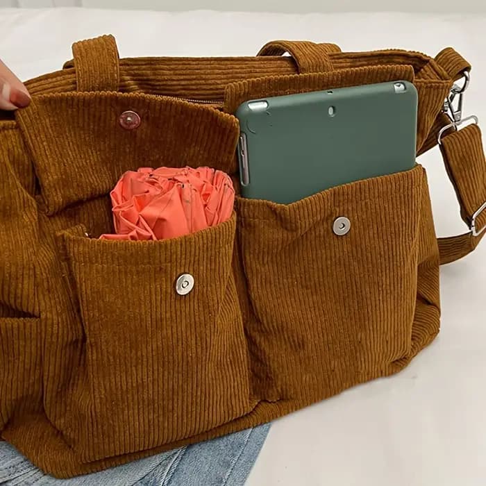 Sac fourre-tout en velours côtelé de grande capacité pour femmes