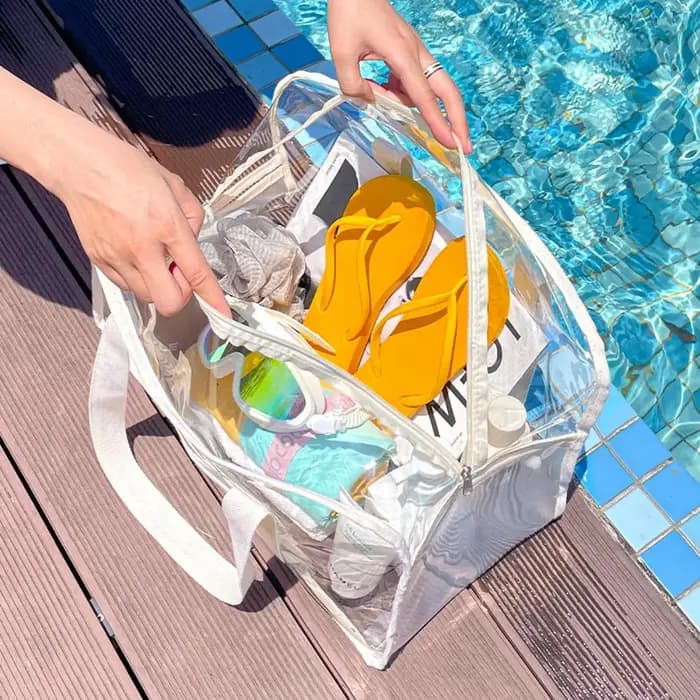 Sac de rangement transparent à fermeture éclair avec poignée