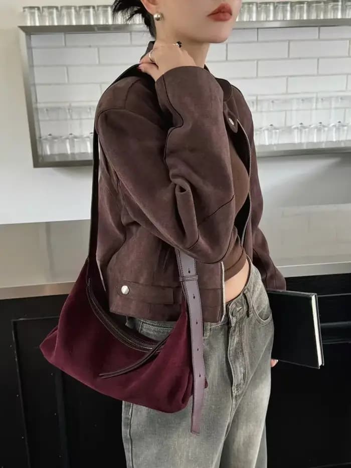 Sac à main en cuir de daim souple au toucher pour femme