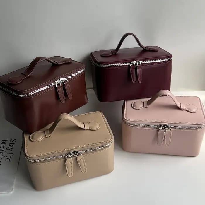 Sac à cosmétiques à main en cuir lisse de grande capacité avec nom personnalisé gratuit