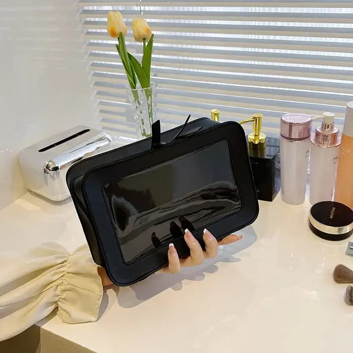 Trousse de Maquillage Portable Grande Capacité Blanche Transparente