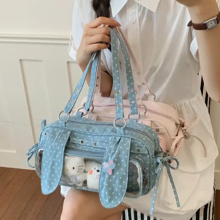 Sac Boston à pois avec oreilles de lapin mignonnes