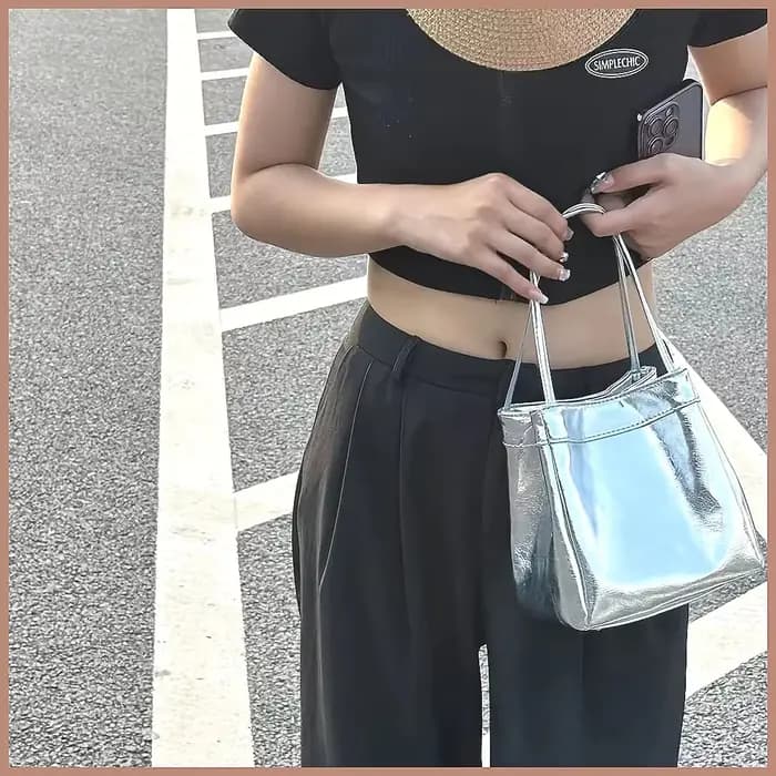 Sac seau mini scintillant argenté