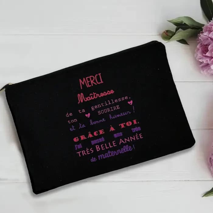 trousse de toilette voyage pochette maquillage cadeau maitresse Sac de rangement imprimé français pour enseignant, pochette de poignet noire, sac de voyage de lavage, cadeaux pour enseignant, Merci Ma