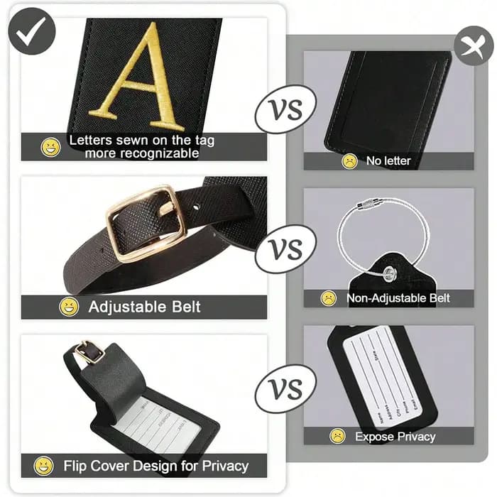 Étiquette de bagage en cuir PU pour voyage-étiquette d'identification de valise durable avec couverture de confidentialité et fente pour carte nominative (A-Z) liu