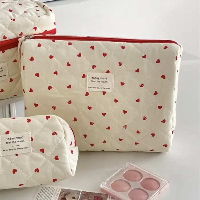 Sacs à cosmétiques en forme de cœur en velours côtelé pour femmes