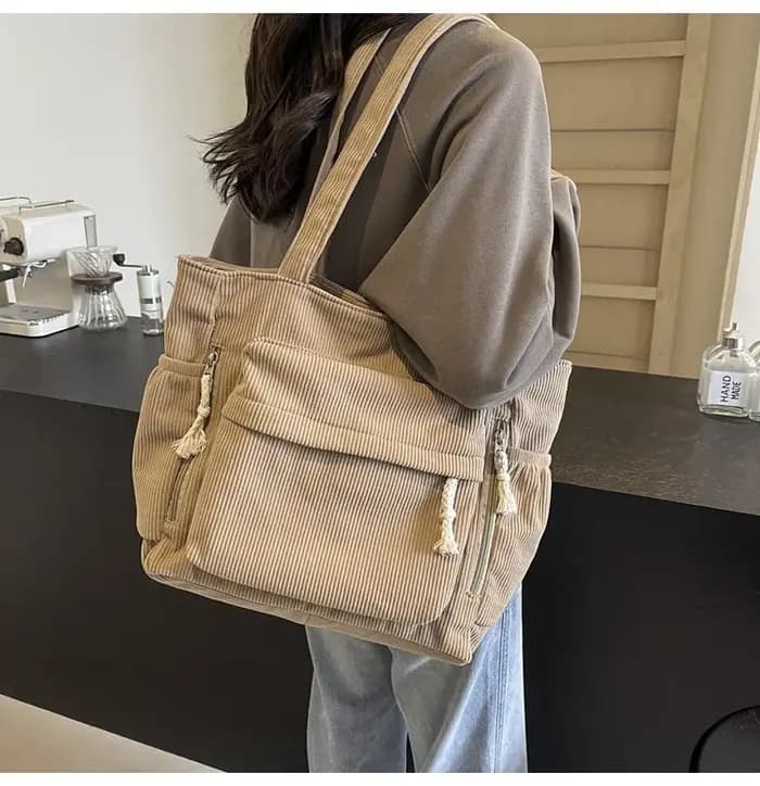 Travel Master – sac à bandoulière en velours côtelé pour femmes, sac à main avec fermeture éclair, fourre-tout à poches multiples, couleur unie, sac à main de banlieue quotidien