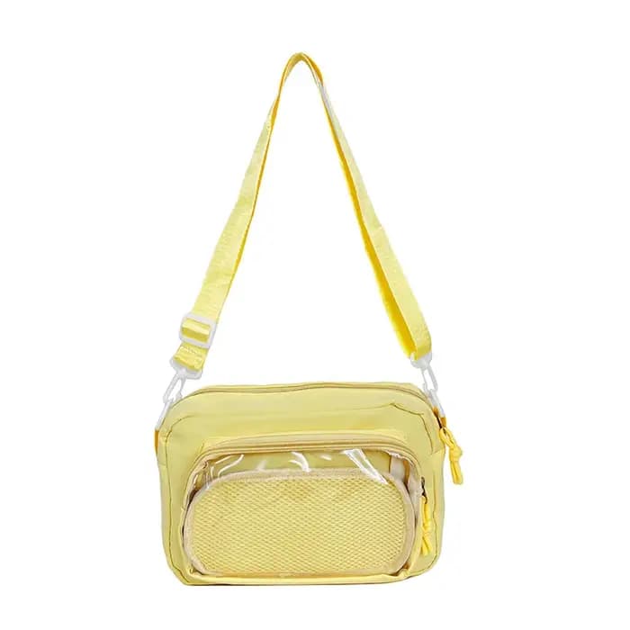 Sac bandoulière carré en nylon blanc laiteux transparent avec pendentif lune, style urbain minimalis