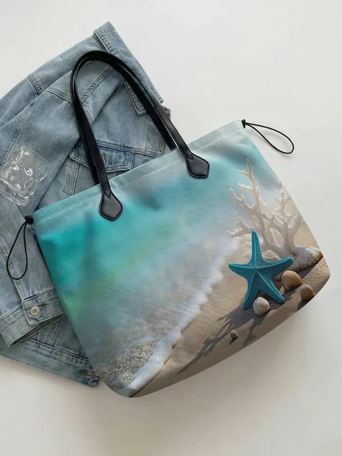 Sac fourre-tout en toile à imprimé étoile de mer
