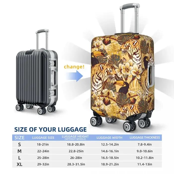 Housse de protection pour bagages à motif floral tropical tigre et toucan