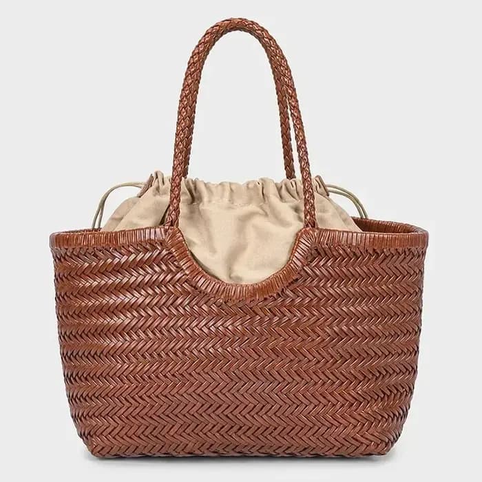 Sac fourre-tout français en cuir véritable tissé à la main, grand panier à légumes avec sac intérieu