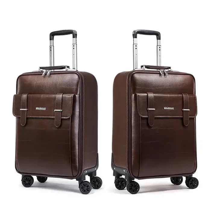 Valise à roulettes en cuir véritable pour hommes, bagage à main avec 4 roulettes, valise de voyage d'affaires