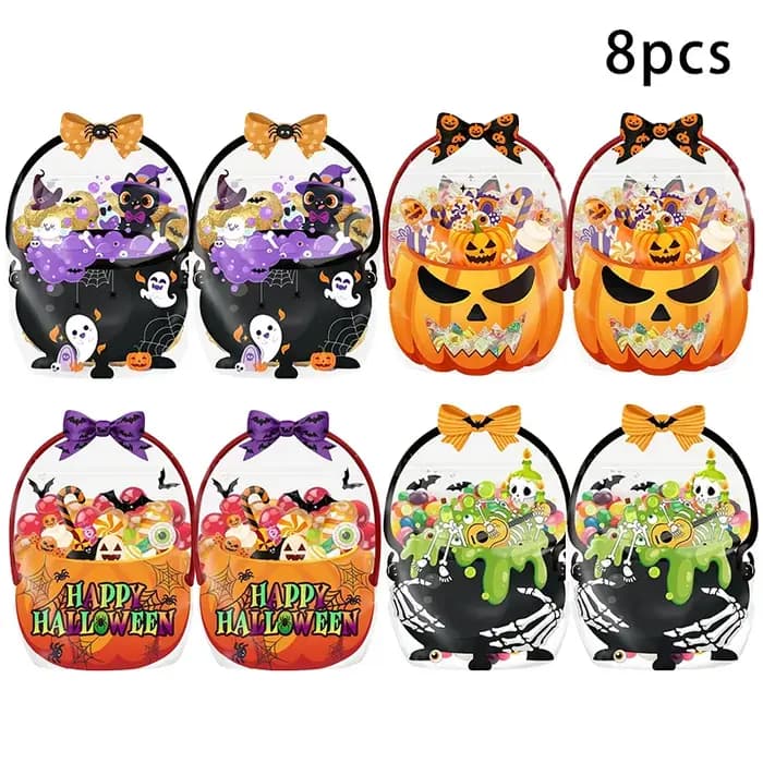 Sacs à bonbons d'Halloween auto-adhésifs (4/8/12 pièces) – Adorables motifs fantômes et citrouilles pour fêtes