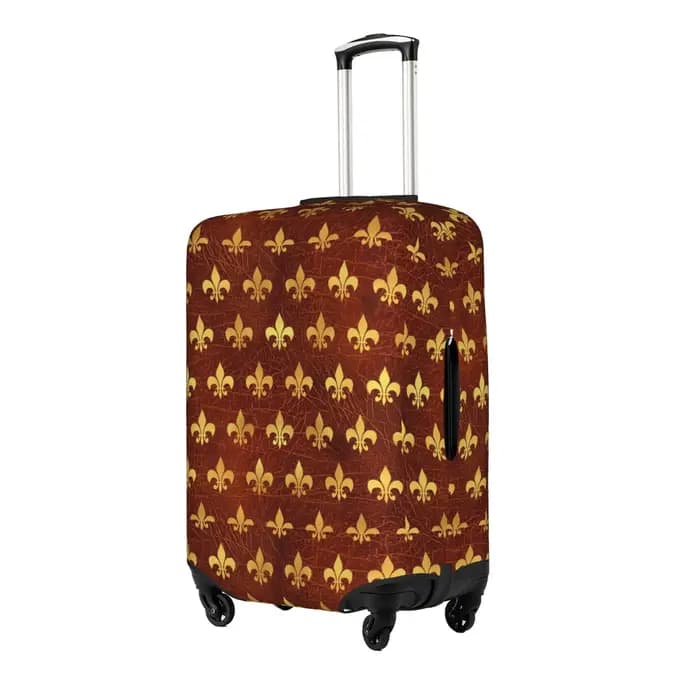Housse de protection pour bagages en cuir marron doré Royal, motif Fleur De Lis, housse de protection amusante pour valise, convient aux valises de 18 à 32 pouces