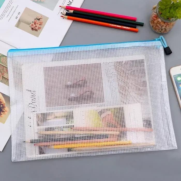 Sac à documents en poudre à fermeture éclair en maille