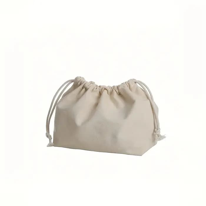 1 sac de rangement beige en polyester à double cordon de serrage - un accessoire décontracté et un sac organisateur de cosmétiques avec fermeture sécurisée