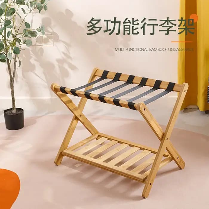 Porte-bagages en teck, support de valise pliable amélioré avec 6 sangles en nylon, porte-bagages ave