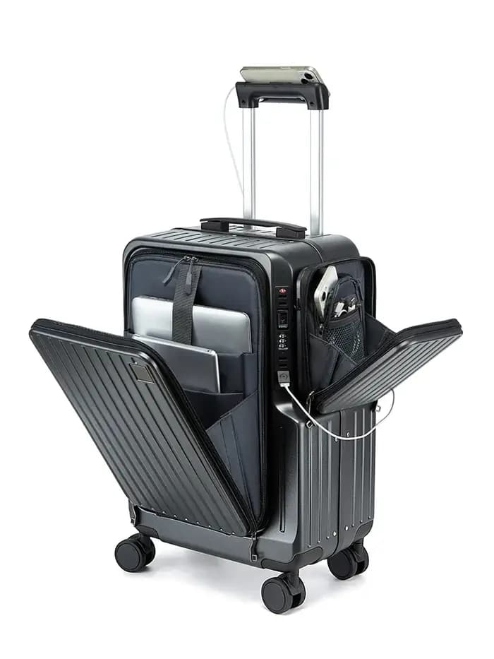 Valise à bagages à main 20 pouces en polycarbonate avec ouverture frontale et verrouillage par mot de passe pour voyage en cabine