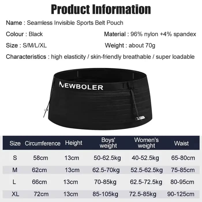 NEWBOLER sac de taille de course hommes femmes Invisible Trail