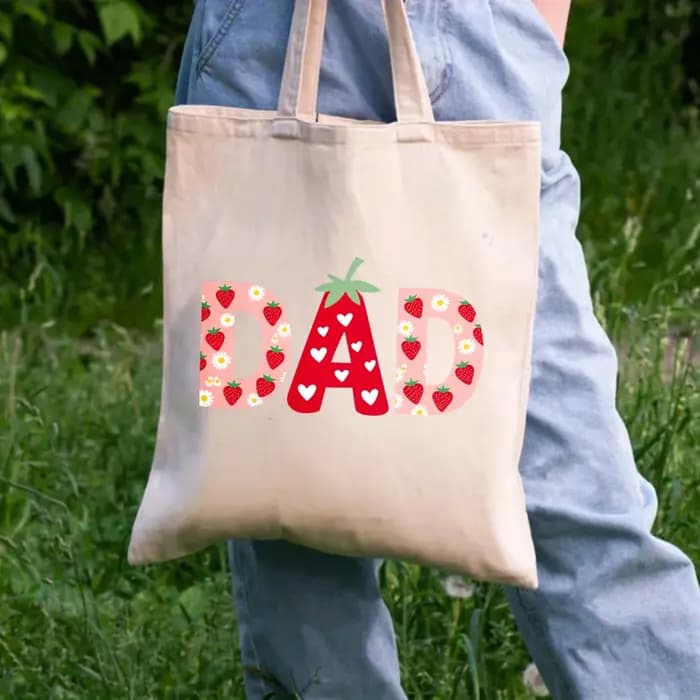 Sac fourre-tout en coton imprimé crème papa fraise et marguerite