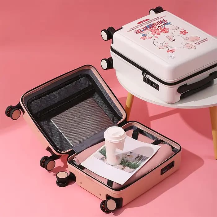 Ensemble de 1 valise à roulettes mignonne motif lapin fleur de cerisier, grande capacité, bagage léger, adapté pour l'embarquement, les voyages, l'école, les sorties en plein air et les enfants