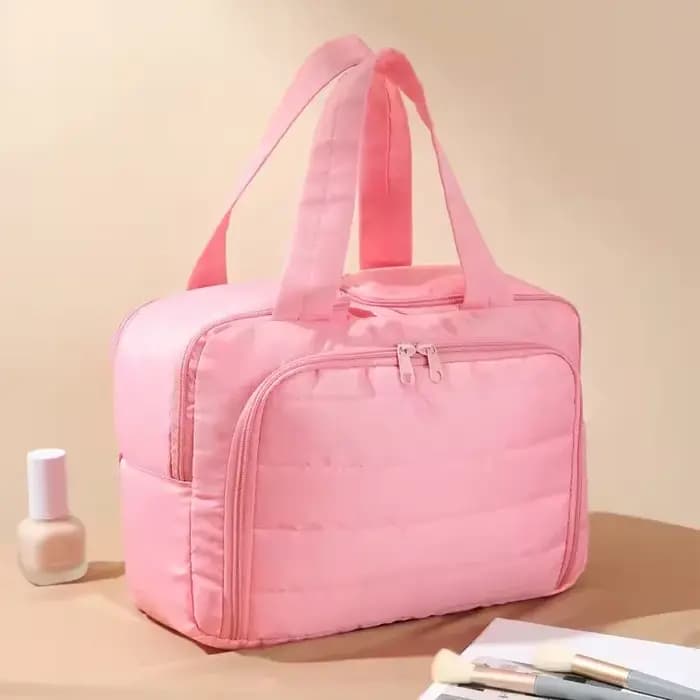 Grande trousse de maquillage matelassée - Sac de rangement portable multifonctionnel - Design à plusieurs couches - Nylon durable - Idéal pour les cadeaux de Noël