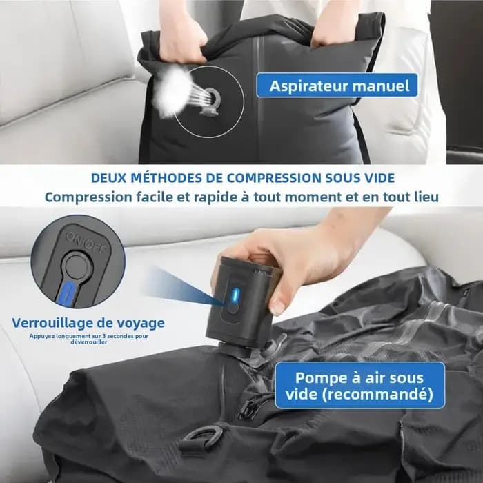 Sac de rangement sous vide pour bagages de voyage, économise 50 % d'espace, léger, réutilisable, sacs de compression pour vêtements d'extérieur, pour valises