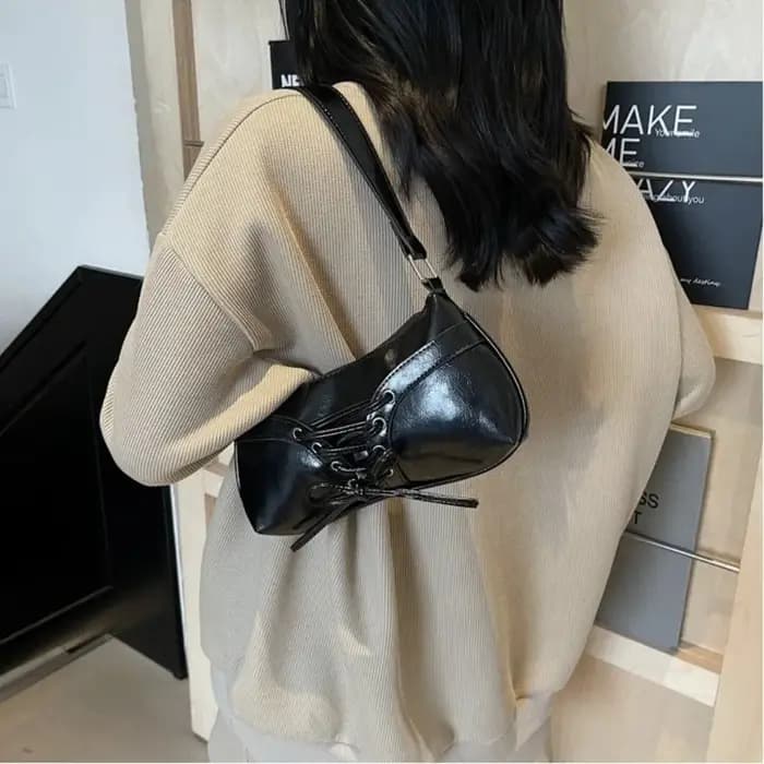 Sac à bandoulière élégant en cuir PU couleur unie pour femme